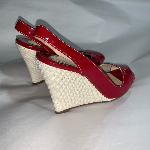 CHRISTIAN LOUBOUTIN size 38.5 red patent WEDGES - Picture 11 of 15